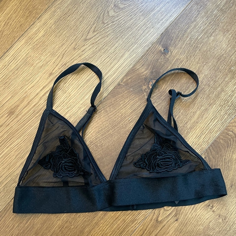 Mesh Bralette with Rose flower nipple cover